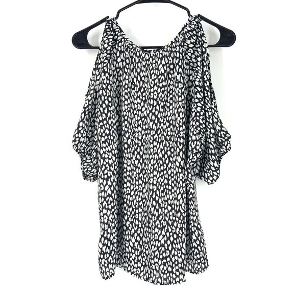 Express Black White Printed Slit Sleeve Blouse - Picture 6 of 8